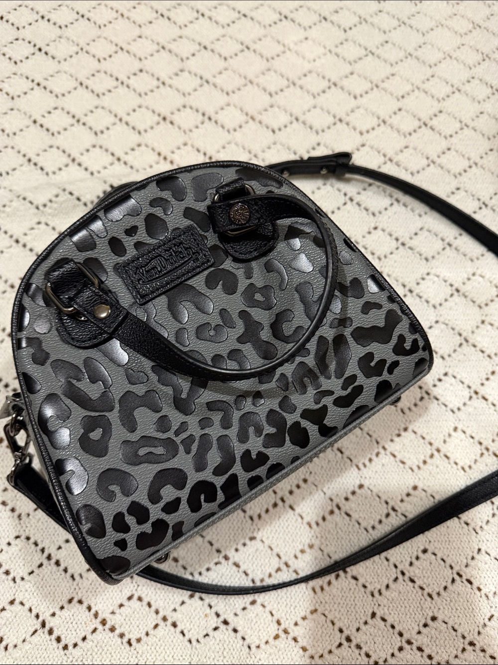 Von Dutch Black and Gray Leopard Mini Crossbody Bag - Picture 3 of 3